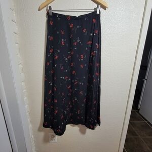 90s y2k Jones New York 100% Silk Floral Button Down Maxi Skirt sz 4/6 Black Red